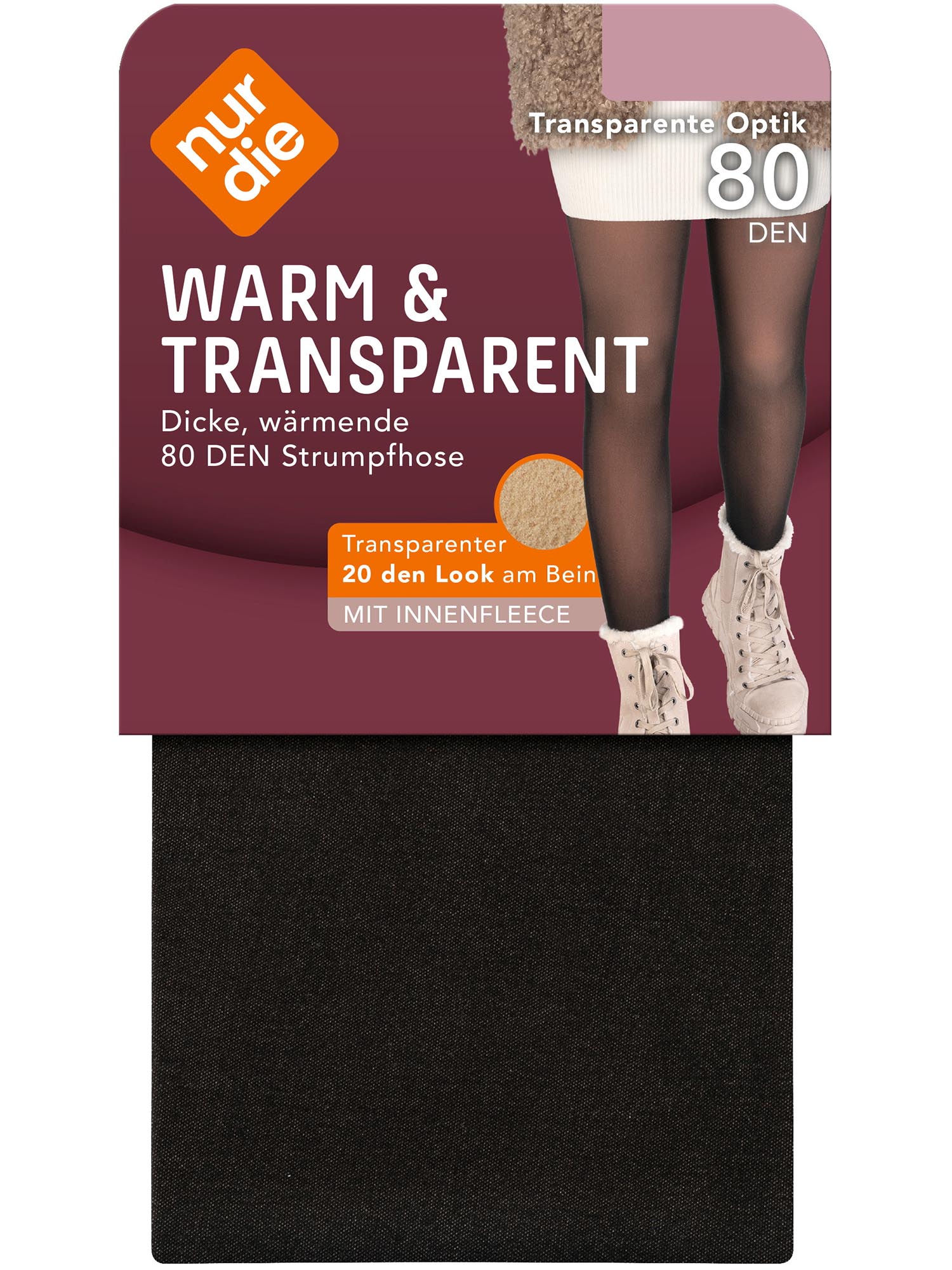 NUR DIE Damen Strumpfhose Warm & Transparent mit Innenfleece 80 DEN