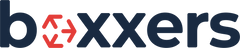 Boxxers Logo. Dunkelblauer Schriftzug „boxxers“ mit rotem Pfeilsymbol, welches das „o“ bildet.