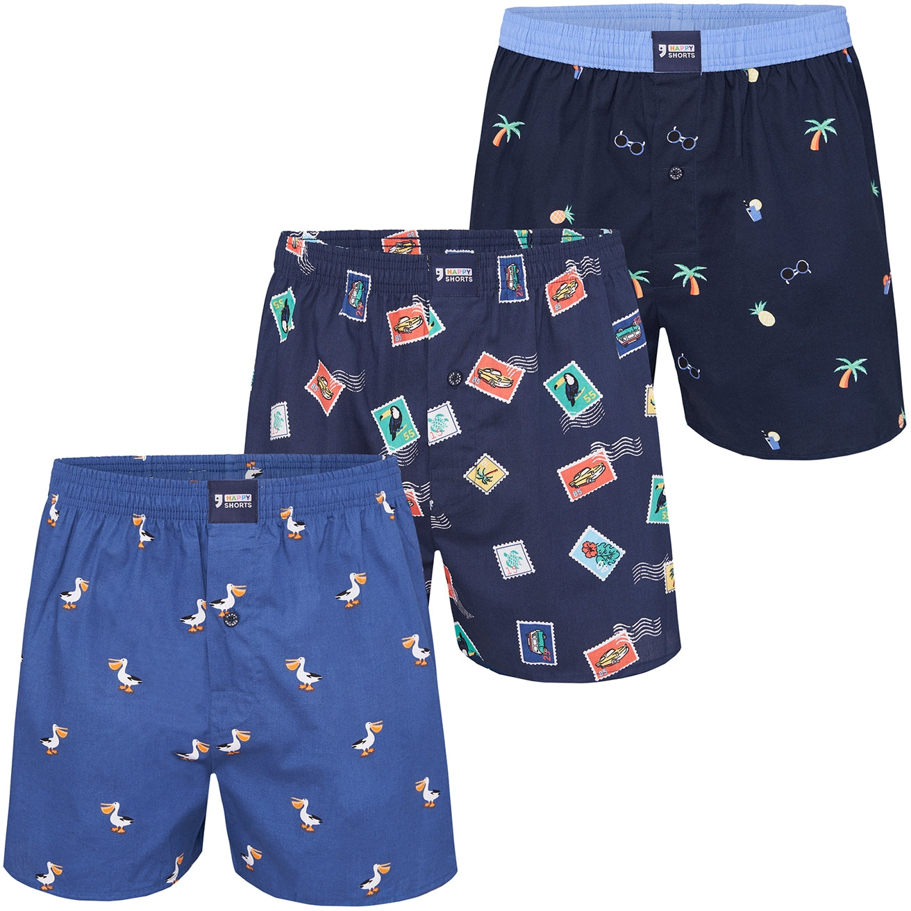 Happy Shorts Herren Boxershorts Print Set 3er Pack
