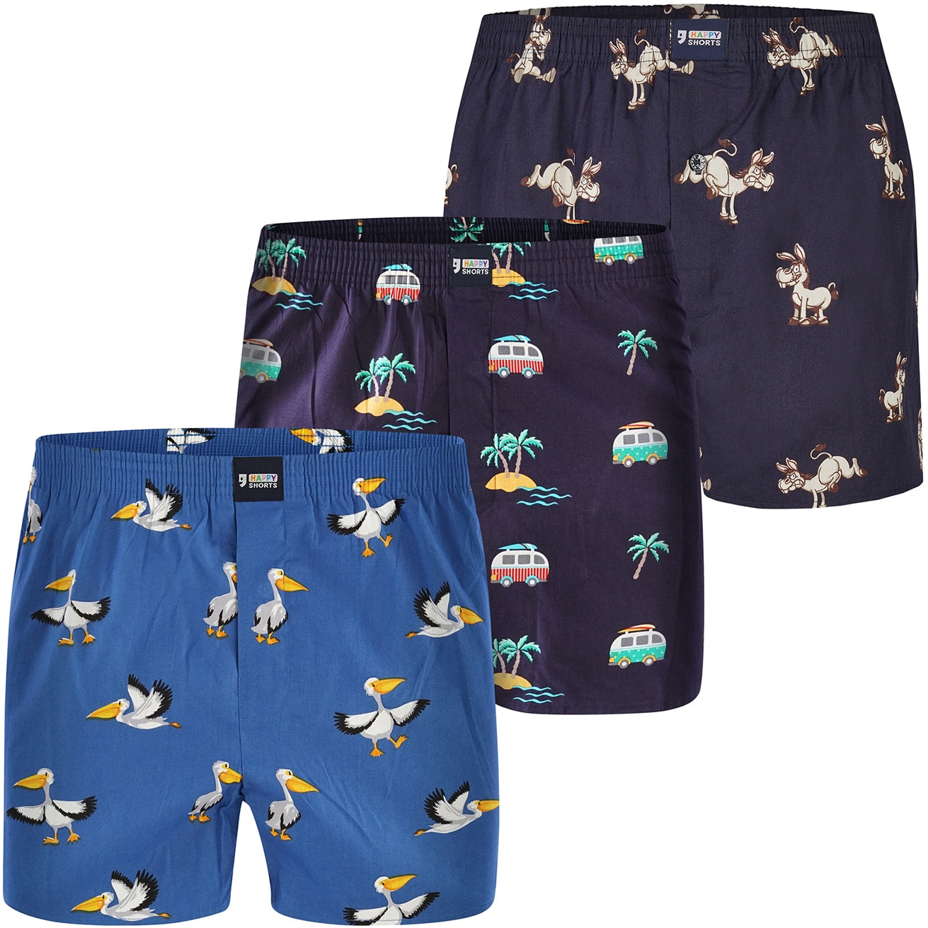 Happy Shorts Herren Boxershorts Print Set 3er Pack