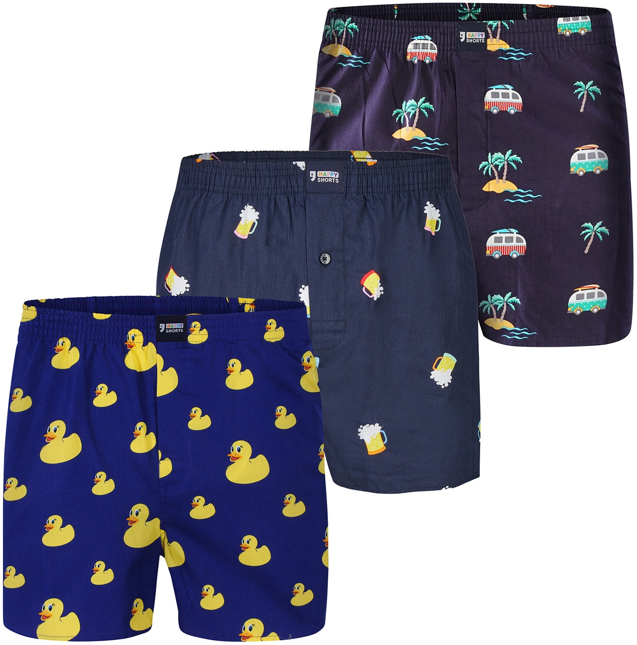 Happy Shorts Herren Boxershorts Print Set 3er Pack