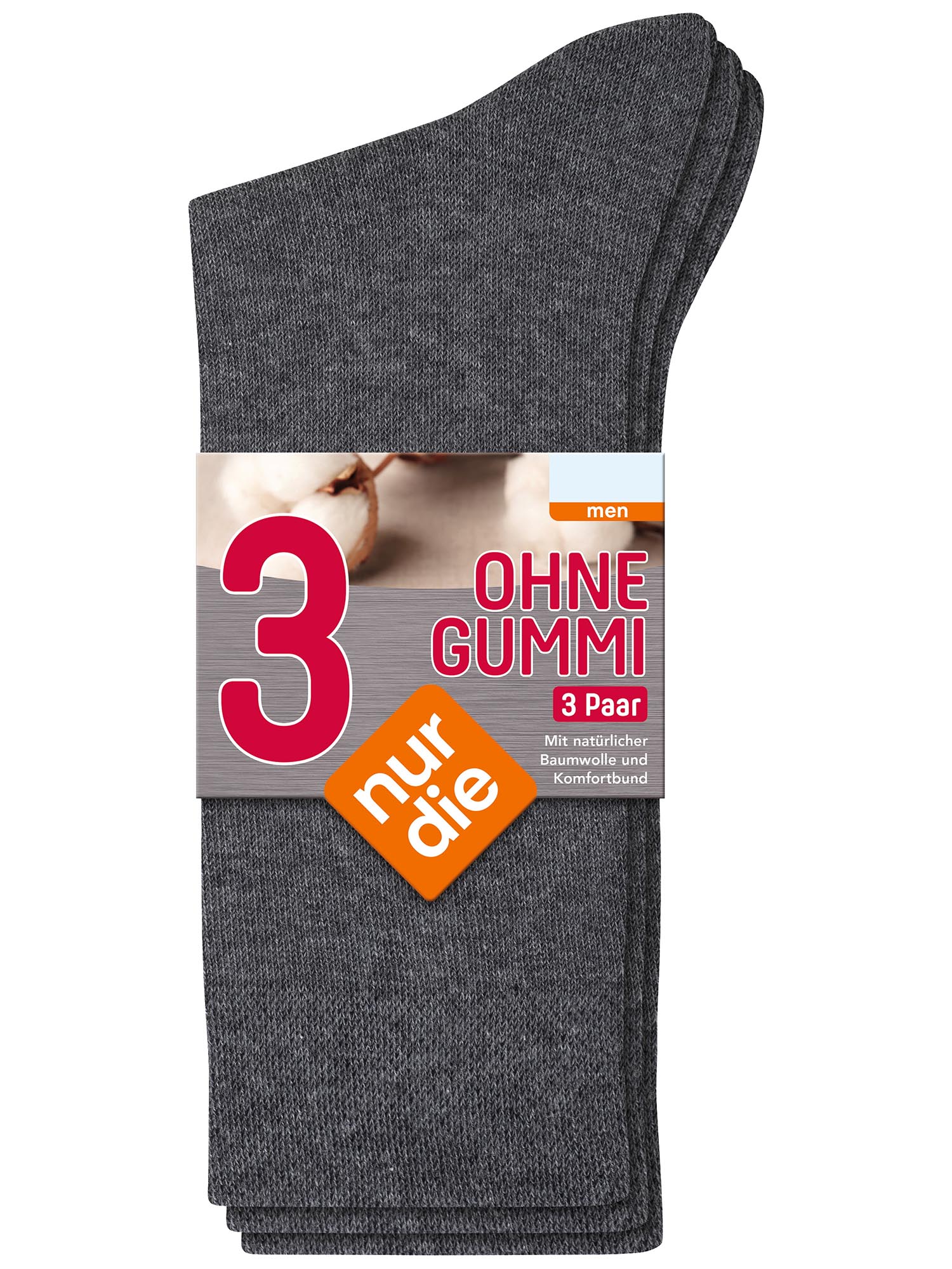 NUR DIE Unisex Basicsocken Ohne Gummi 3-Pack