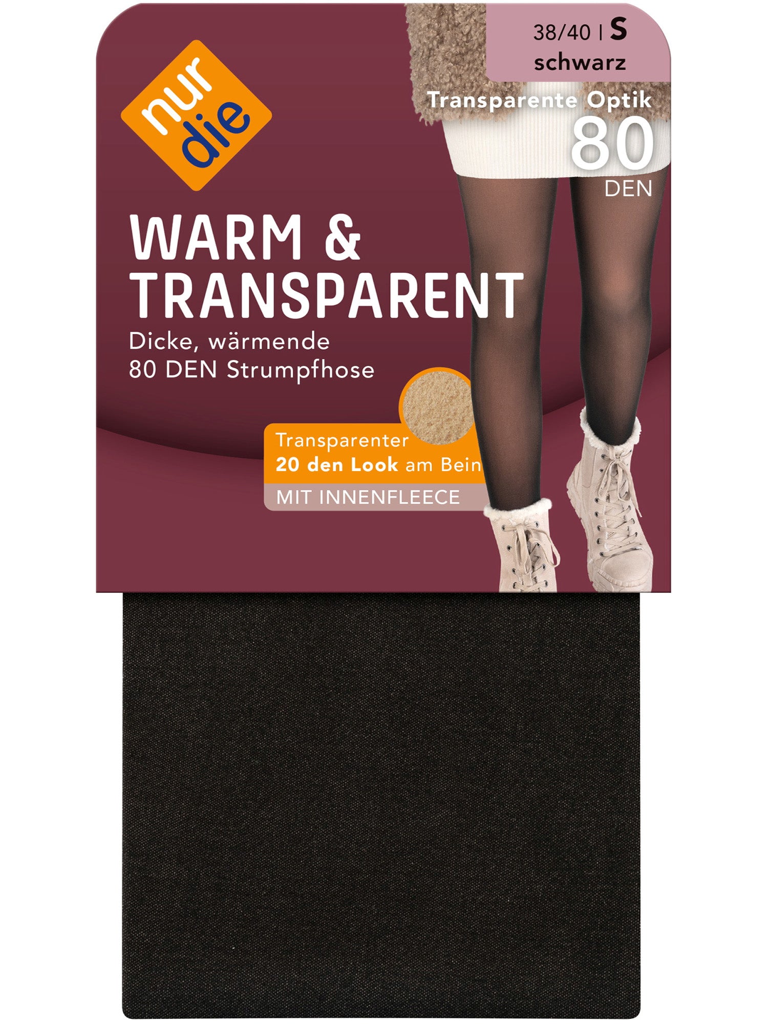 NUR DIE Damen Strumpfhose Warm & Transparent mit Innenfleece 80 DEN
