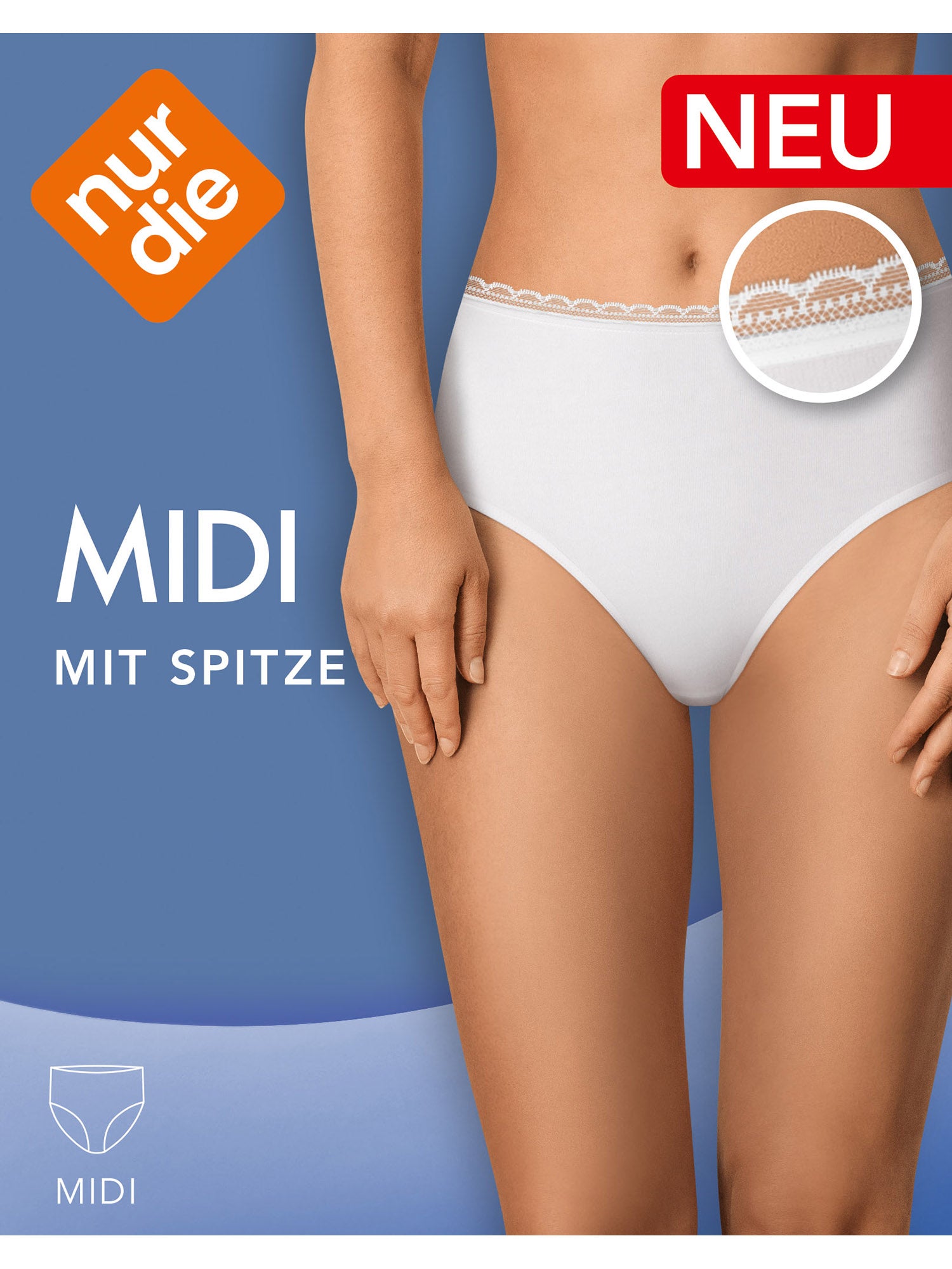 NUR DIE Damen Slip Midi mit Spitze