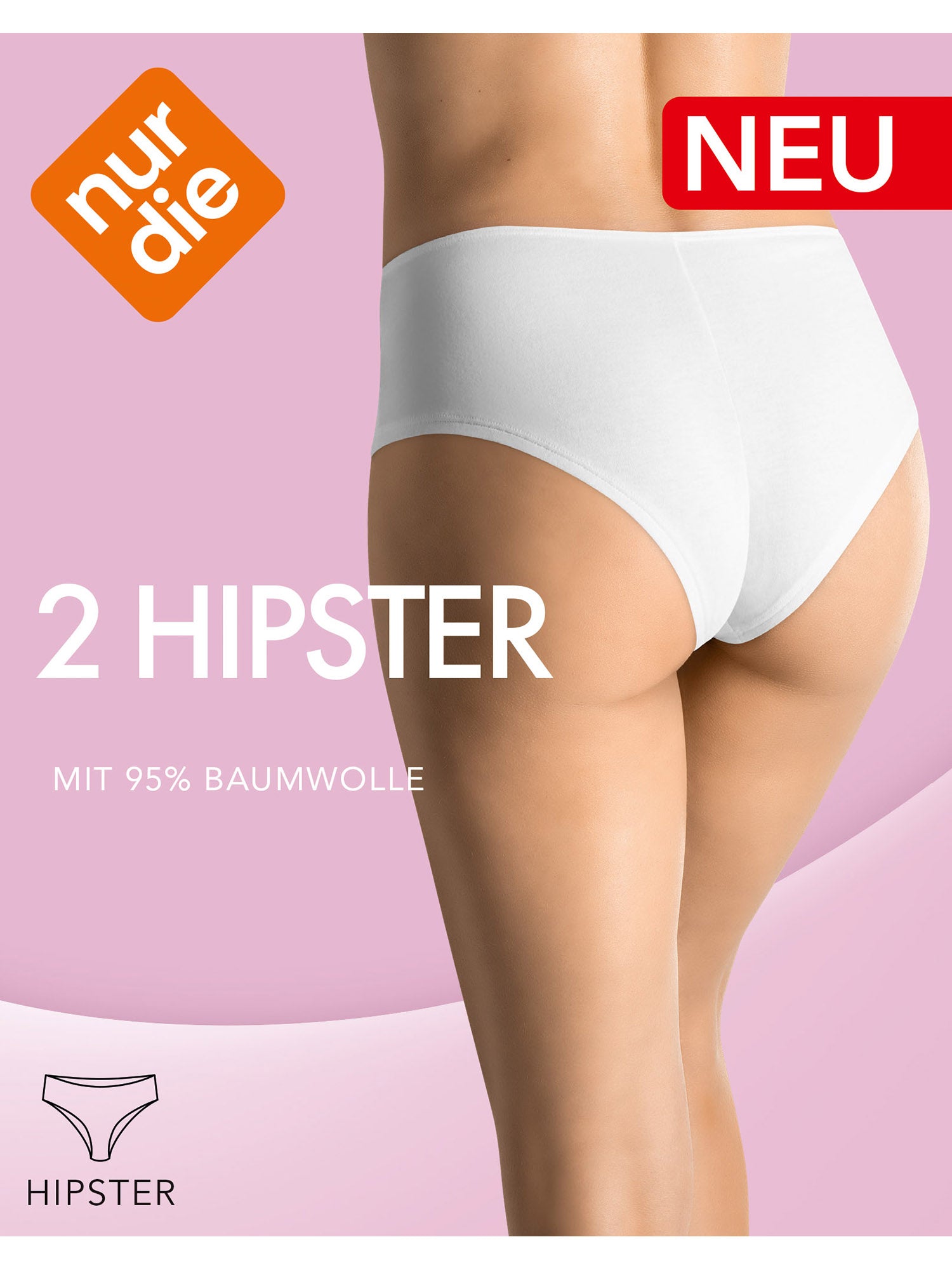 NUR DIE Damen Slip Hipster 95% Baumwolle 2er Pack