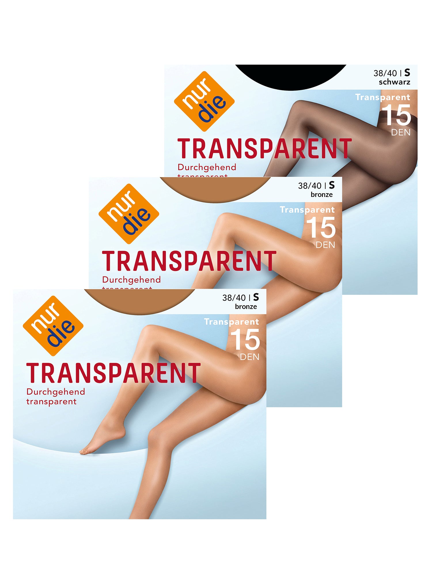 NUR DIE Damen Strumpfhose Transparent 15 DEN 3er Pack