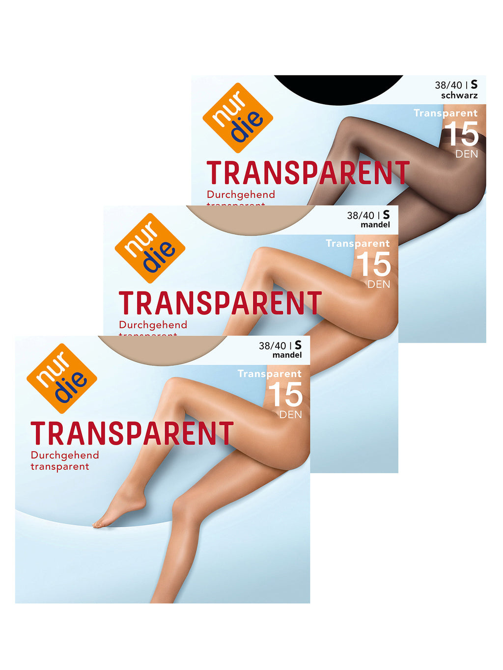 NUR DIE Damen Strumpfhose Transparent 15 DEN 3er Pack