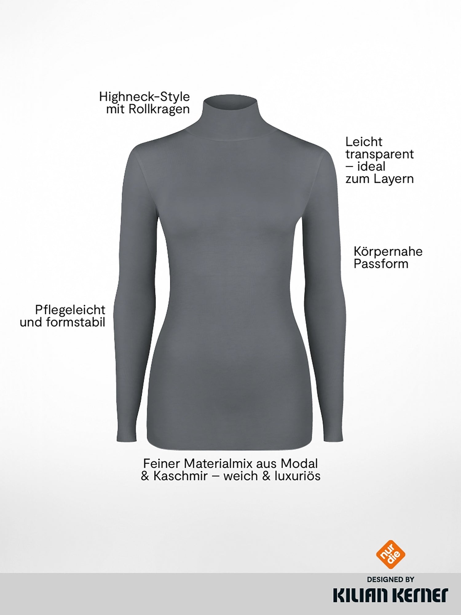 NUR DIE x KILIAN KERNER Damen Longsleeve High Neck mit Kaschmir